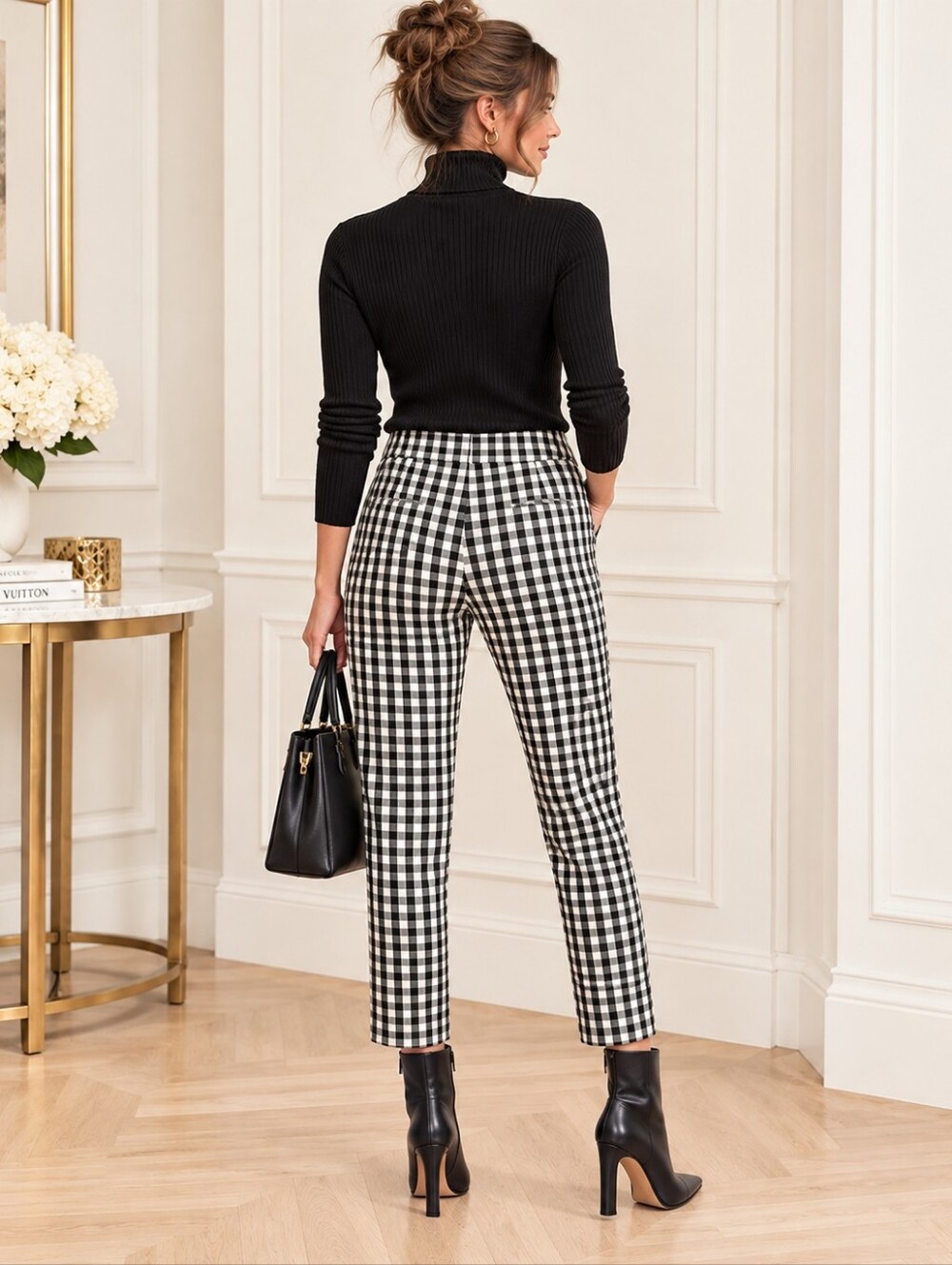Time and Tru Black White Gingham Stretch Ankle Pants | Size 12 - Picture 3 of 9
